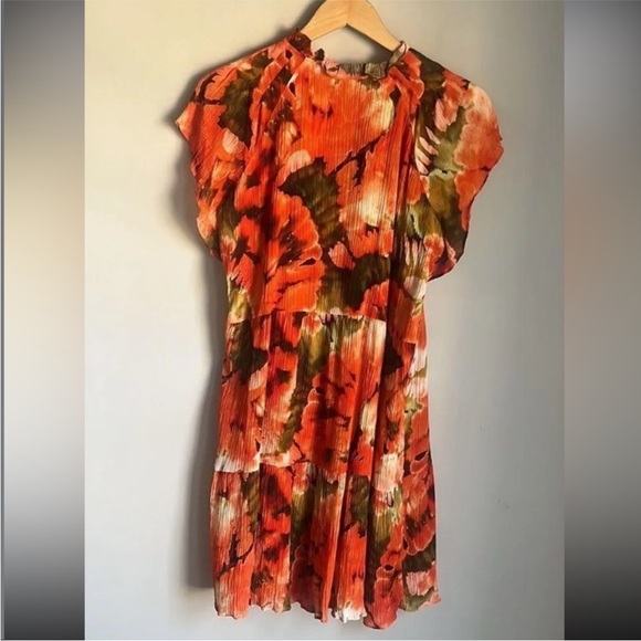 Marie Oliver Ruffle V-Neck Short Sleeve Plated Mini Dress Size XS - Picture 9 of 11